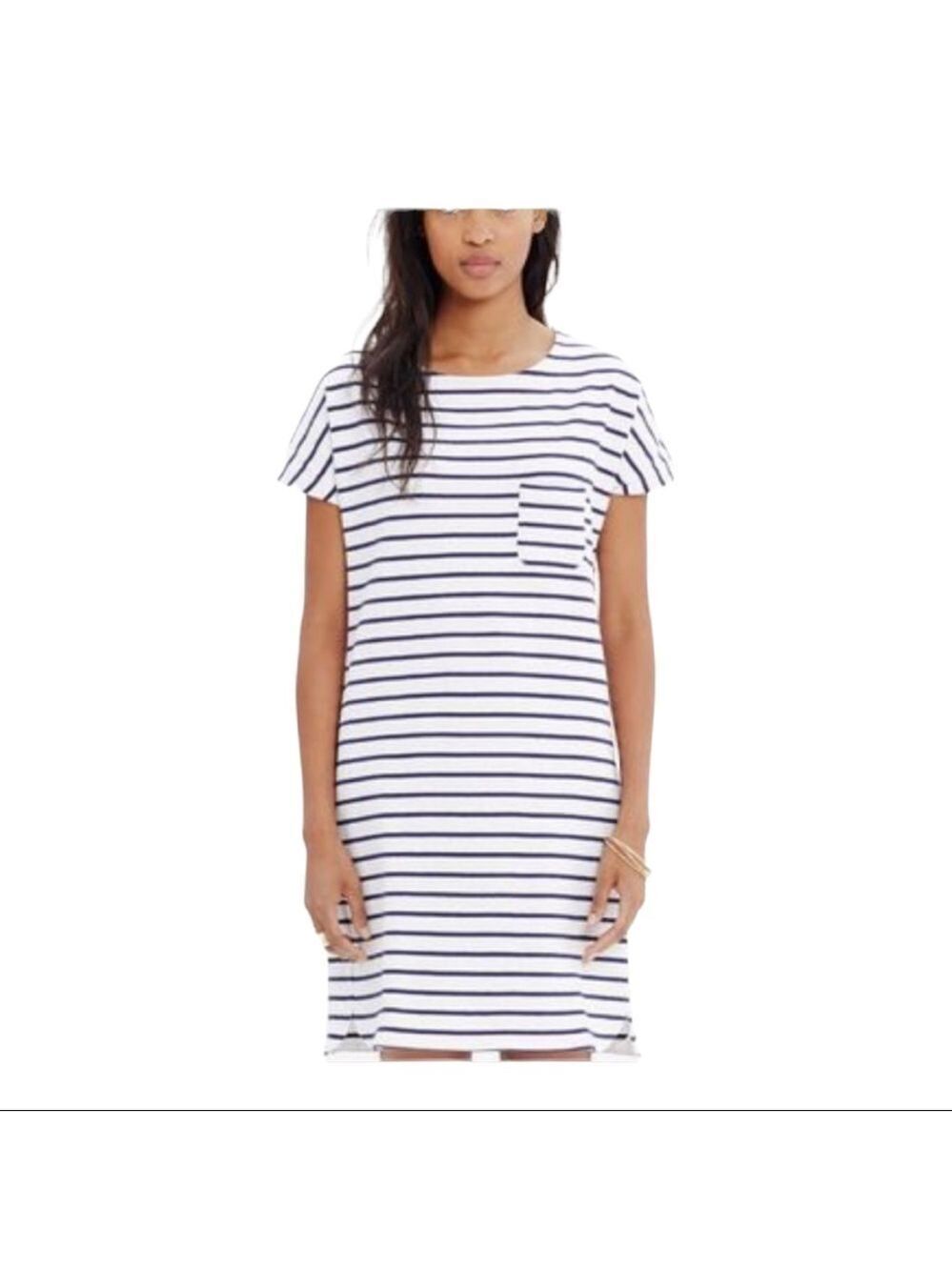 𝅺madewell cream and blue striped tshirt dress